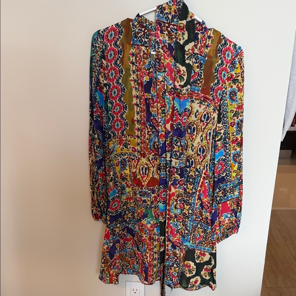 Zara Multicolor Printed Tunic Dress - Blue, Red, Yellow, Green
